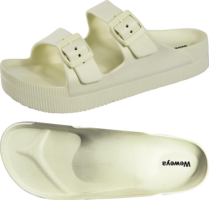 Weweya Platform Sandals Women Arch Support Sandal Buckle Straps Slides