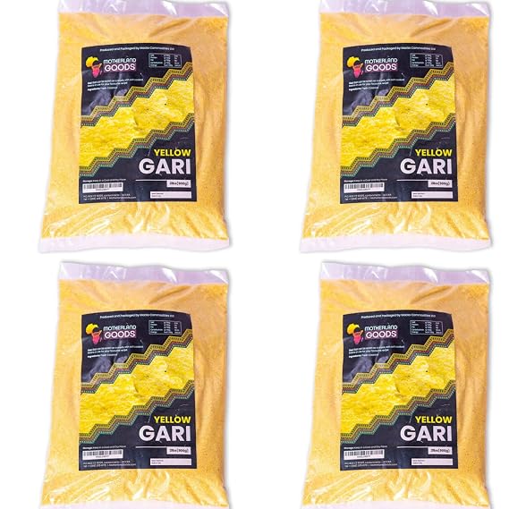 MOTHERLAND GOODS Yellow West African Gari - Premium Ghana Garri - Gluten Free, Fine Quality Cassava Grits (8 lbs)