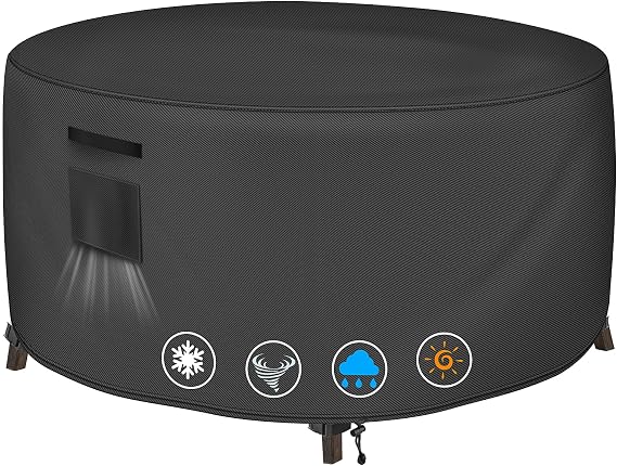 TOHONFOO Round Outdoor Table Covers Waterproof 36"DIA For Patio Table,Black | UPF50+ Outdoor round table cover,420D durable round patio table cover,31000 Pa water-pressure outdoor patio furniture covers