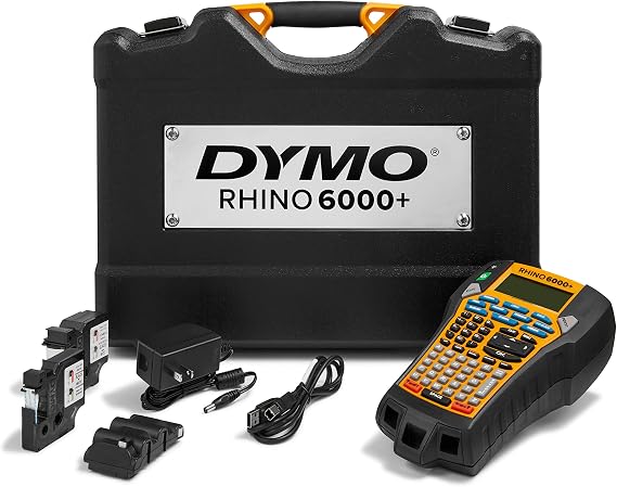 DYMO RhinoTM 6000 Industrial Label Maker, Computer Connected Label Maker with Hard Carry Case, 1 Vinyl Tape Cassette, 1 Flexible Nylon Tape Cassette and Rechargeable Lithium Ion Battery