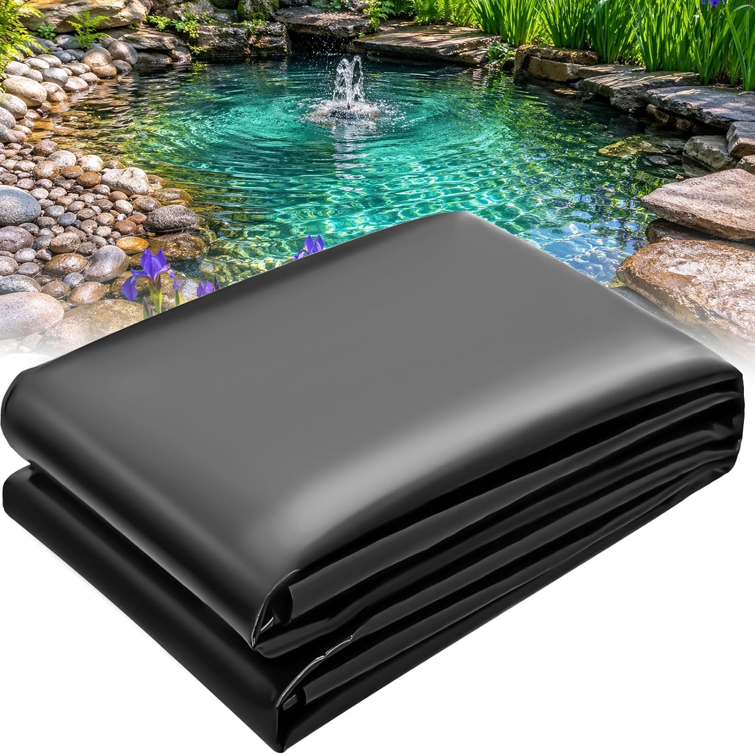 Pond Liner 14 x 14 FT, HDPE Pond Liners for Outdoor, Flexible & Durable Easy Cutting Pond Liners for Garden Fountain, Koi Fish Ponds, Waterfall