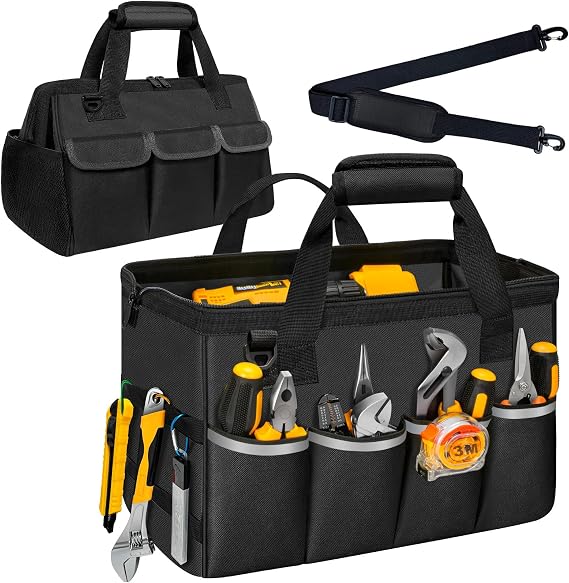 Portable Tool Bag Heavy Duty Tool Box Organizer with Shoulder Strap,M-Black