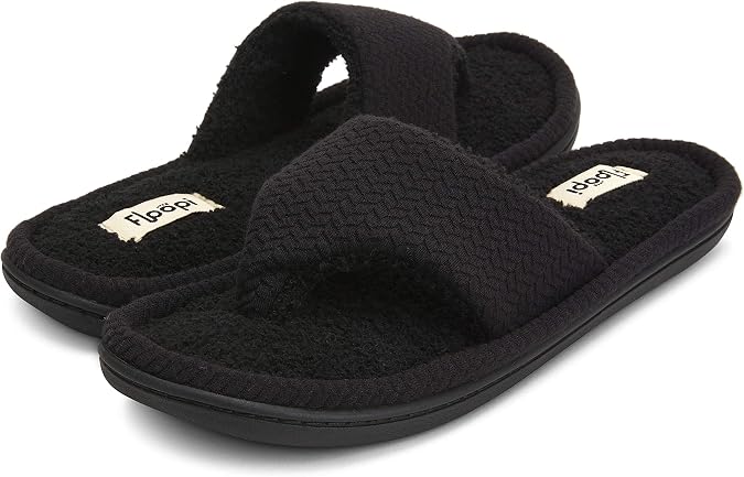 Floopi Memory Foam Soft Knit Thong Slipper for Women with French Terry Insole/Lining with Rubber Outsole