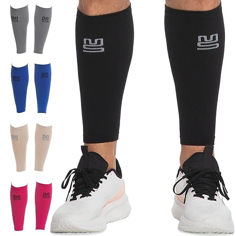 Modetro Sports Calf Compression Sleeves for Men Women - 20-30mmhg Shin Splints Support - Calf Support Black LXL