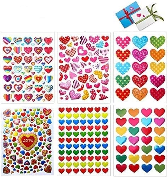 Love Heart Stickers, 60 Sheets Colorful Heart Decorative Stickers for Valentine's Day, Anniversaries, Wedding