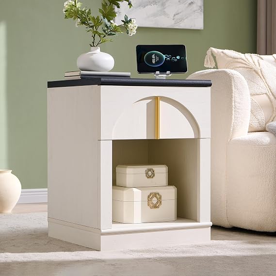 ACCOHOHO Modern 18" Nightstand with Arched Panel,White