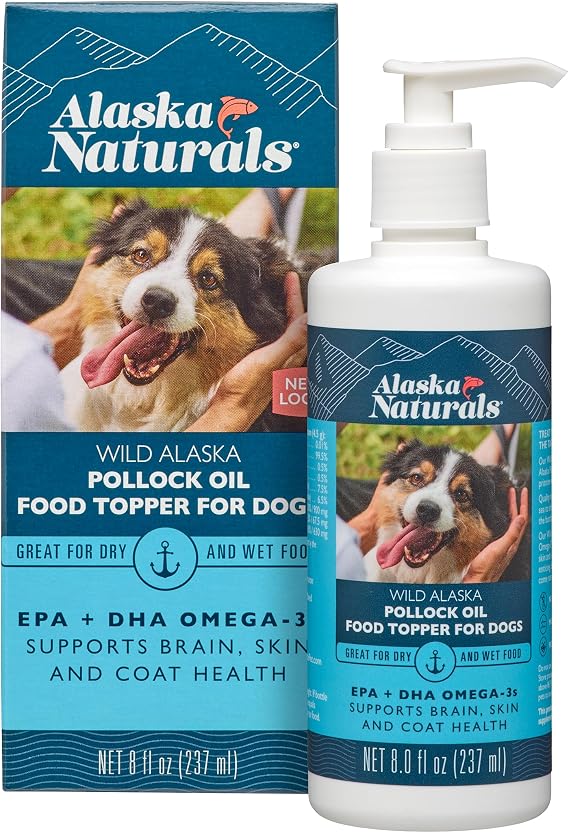 Sustainable Wild Alaskan Fish Oil for Dogs Skin and Coat EPA + DHA Omega 3 Oil - Fatty Acids Dog Supplements - Support Fur Coat and Brain Health - Natural Liquid Food Topper for Pets 8 oz. Pump