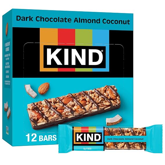 KIND Healthy Snacks Bars, Dark Chocolate Almond Coconut, Gluten Free, High Fiber Snacks, 3g Protein, 12 Count