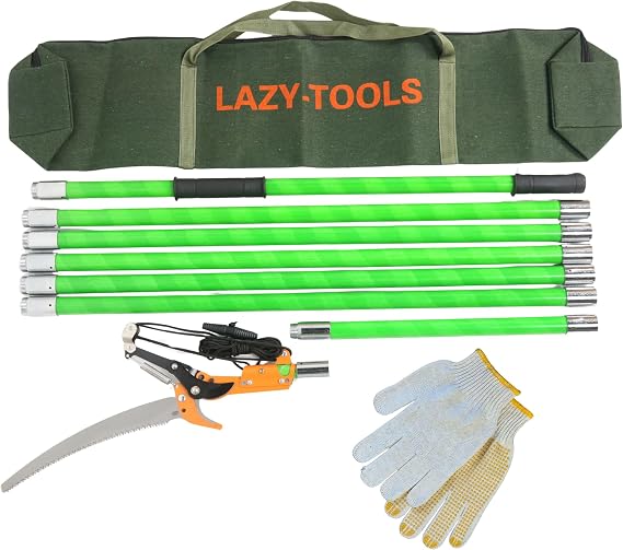 Manual Pole Saw Tree Pruner - 350 mm Long Reach Pruning Saw with Scissor Head, 65Mn Steel Blade & Carry Bag - Lightweight Telescopic Tree Trimming Tool (7 m)