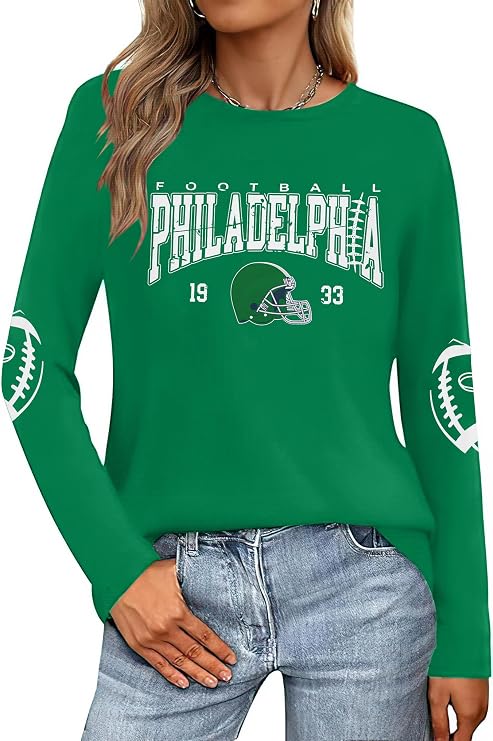 Football Long Sleeve Shirts for Women Game Day Tshirt Team Fans Tee Top