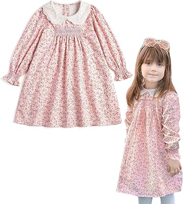 Curipeer Baby Girls Long Sleeve Fall Floral Dress Flower Printed Toddler Ruffle Dress for Autumn and Spring Pink 3T
