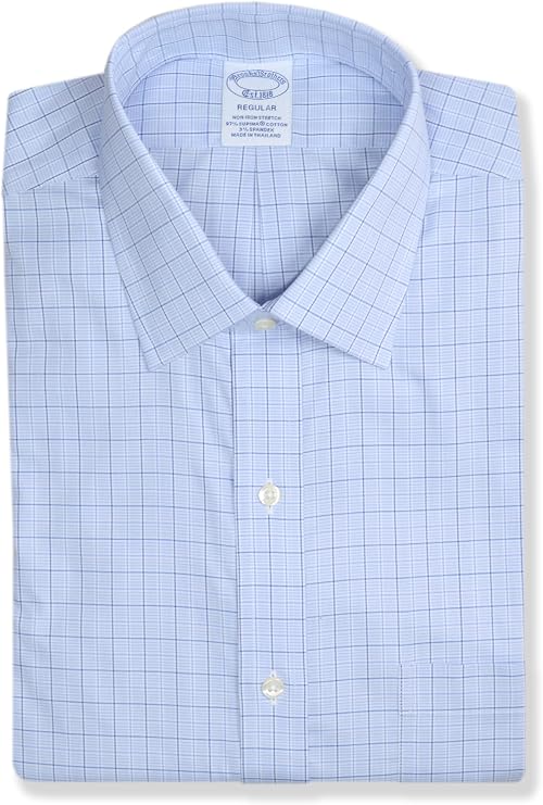 Brooks Brothers Mens Regent Regular Fit Supima Cotton Mixed Plaid Pocket Dress Shirt,