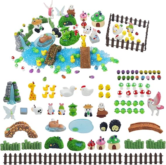 82 Pcs Fairy Garden Accessories Kit - Miniature Figurines, Resin Mushrooms, Elves & Animals, Bridges & Houses for DIY Terrarium, Dollhouse, Succulent Garden Decor, Indoor Outdoor Craft