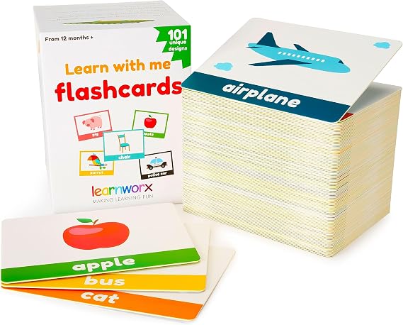 LearnWorx 101 Baby Flash Cards for Toddlers 1-3 | Award Winning First Words Toddler Flash Cards | Speech Toys Help Learn Objects, Numbers & Play Games - Big Toddler Learning Flashcards Preschool Kids