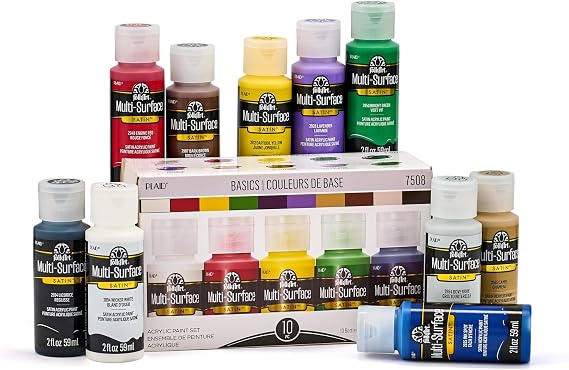 FolkArt Color, 10 Bottle Multi-Surface Acrylic Paint Set, 2oz, Basics