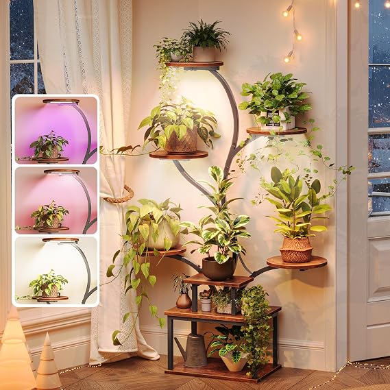 PRAISUN 51 Inch Plant Stand with Grow Lights, 8 Tiered Indoor Plant Shelf