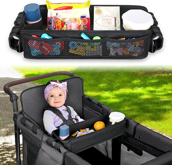 AROUY ベビーカースナックトレイ アタッチメント - ユニバーサルベビーカースナックトレイ Wonderfold ワゴン W4 アクセサリー - 子供用スナックトレイ - お手入れが簡単 ベビーカーワゴン スナックトレイ カップホルダー付き LW2モデル