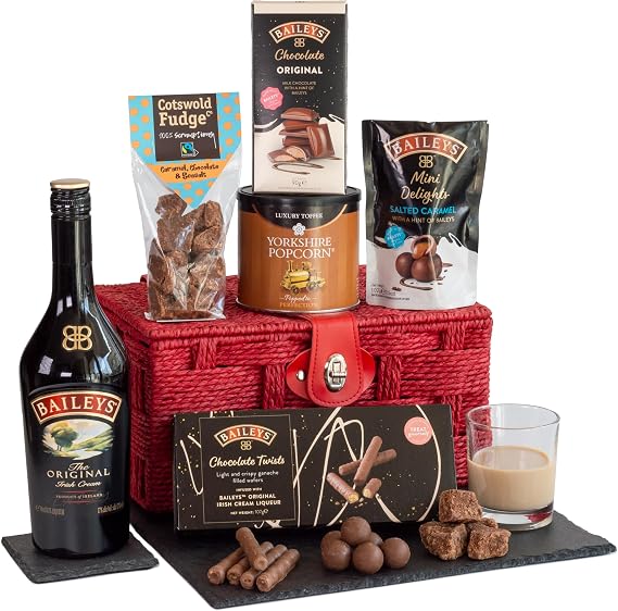 Baileys Hamper Gift Bonanza presented in a Rope Woven Basket