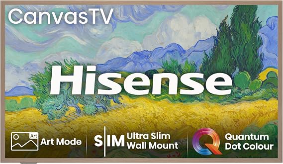Hisense 65" 65S7NQTUK Canvas TV - 144Hz Game Mode PRO, Art Mode, Styles Swaps Frames, UltraSlim Wall Mount with Freely, Disney +, YouTube, Netflix [Energy Class E]