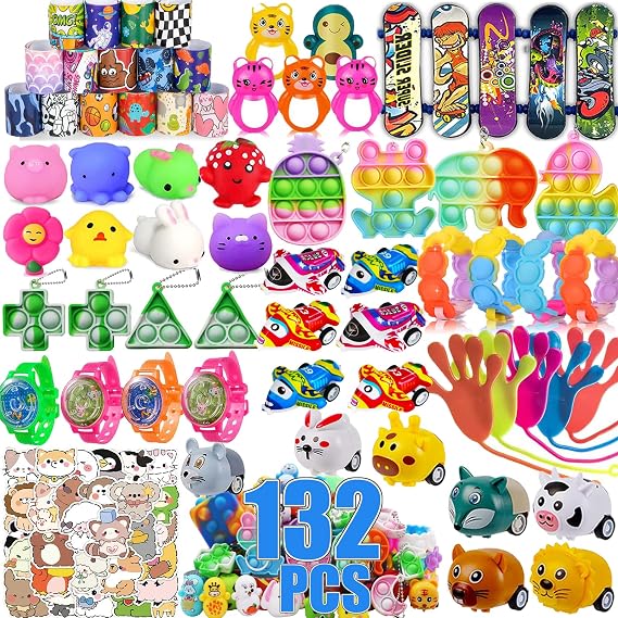 Mctuoba 132 Pcs Party Favors for Kids, Fidget Treasure Box Toys, Classroom Prizes, Pinata Stuffers, Goodie Bags Fillers for Kids Birthday Party, Treasure Chest, Prize Box Toys for Boys Girls