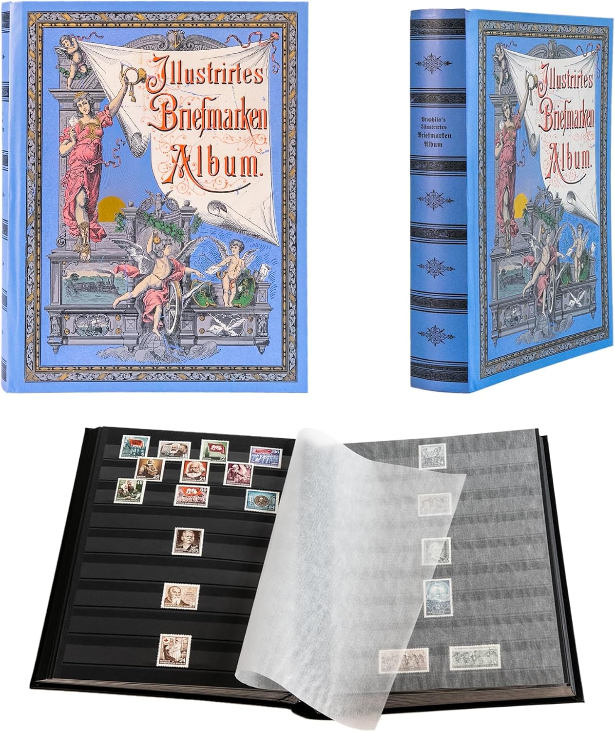 Prophila Collection Stamp Collector's Album with 60 Black Refill Sheets Heritage Design II