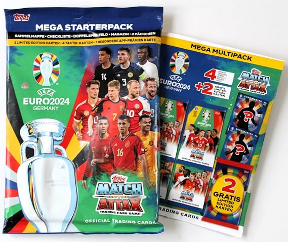 Topps Match Attax Euro 2024 - Mega Starterpack mit Ronaldo + Bellingham + Mega Multipack NEU