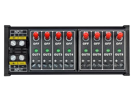 DC 8 Channel Toggle Switch Power Distribution Module, DIN Rail Mount