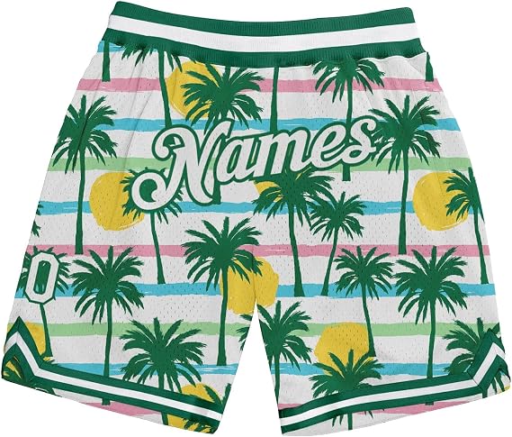 Personalized Shorts for Men, Custom Cream Kelly Green-Gold Throwback Basketball Shorts, Stylish, Quick Dry