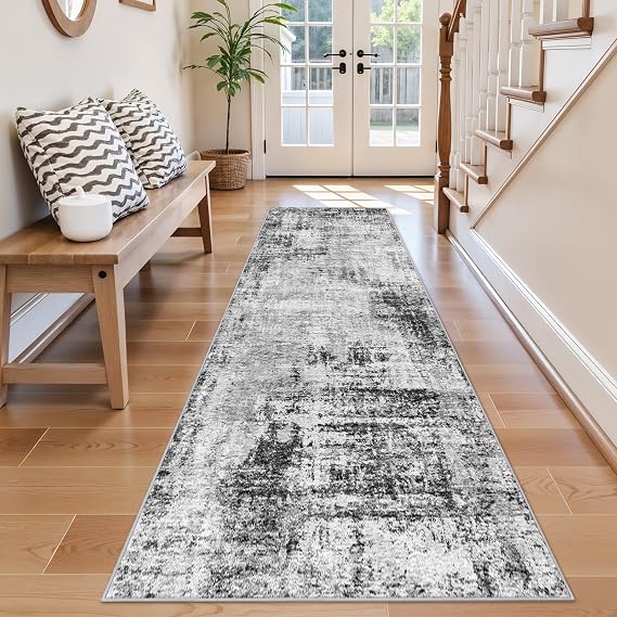 2x8ft Carpet Runner for Hallway: Washable Non Slip Kitchen Rug Black