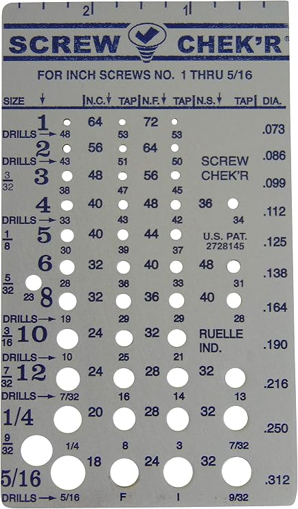 Ruelle Screw Chek'r SAE/Inch - Size Gauge No. 1-5/16 - 1/8" Heavy Gauge Steel - Made in USA