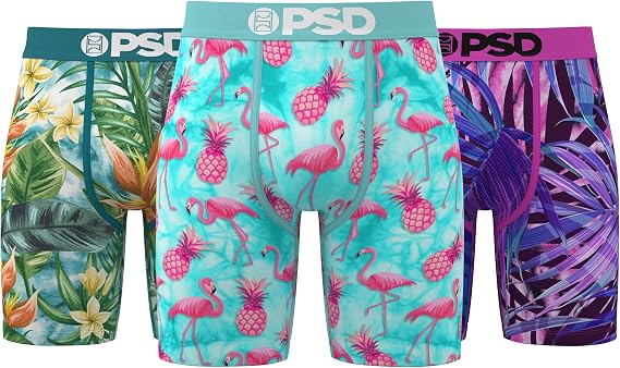 PSD Mens Underwear Flamingo Spiral Boxer Brief 3 Pack, L