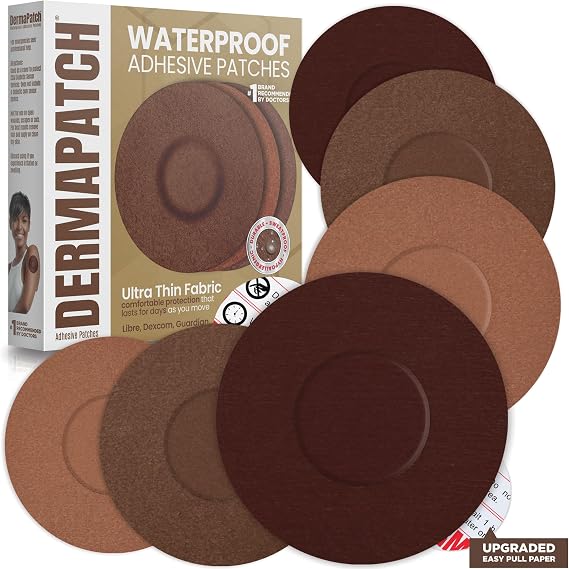 Adhesive Patch 25 PCS Waterproof Overpatch Covers for CGM Sensors (Libre, Dexcom G6/G7, Stelo, Guardian, Enlite) Ultra-Thin, No-Glue Center, Long-Fixation Pre-Cut Paper (Brown Colors)