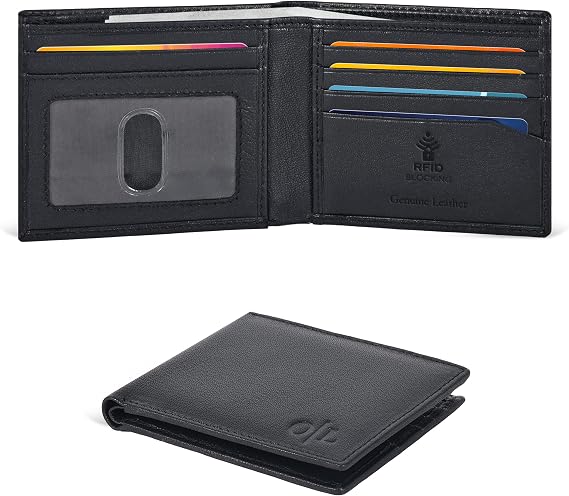Slim Bifold Leather Wallet for Men - RFID Card Holder Ultra Thin Gift Idea