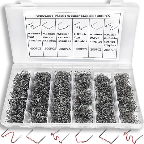 1400PCS Plastic Welding Kit, Plastic Welder Staples, with Storage Box, Welding Staples, 6 Different Shapes Welder Kit, Stainless Steel Pre-Cut