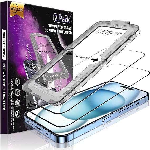 2 Pack for iPhone 15 Plus Screen Protector, [Auto Alignment Kit] Full Screen Tempered Glass, [10X Military Grade Protection][HD Clear] Compatible 15 Plus 6.7" Case Friendly, Zero Bubbles