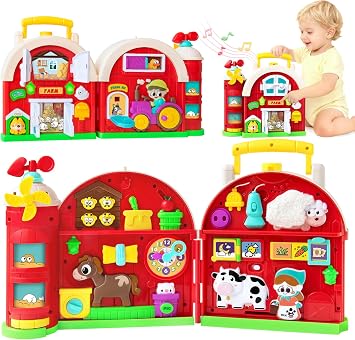Toddler Toys for 1-2 Year Old Boys & Girls, Farm Barn Montessori Busy Board, Early Educational Toy for Kids 1-3, Motor Skills Developmental Toy for 12-18 Month, Christmas Birthday Gift for Aged 1+