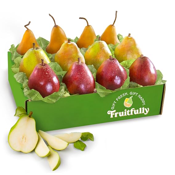 A Gift Inside 12 Premium Pears Gift Box Fresh Comice, Bosc & Crimson Red Pears, Gourmet Fruit Gift Basket, Orchard Fresh Fruit Gift for Birthday, Thank You, Get Well & Corporate Gifting