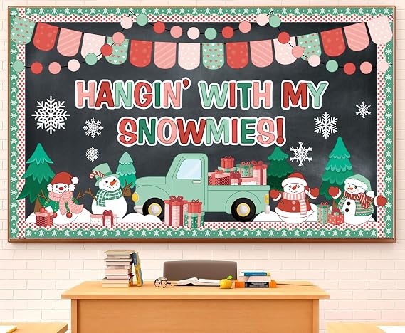 Winter Bulletin Board Decorations Winter Bulletin Board Set Snowman Hangin with My Snowmies Christmas Tree Truck Cutouts Holiday Decoration for Classroom School Chalkboard Wall Door Decor