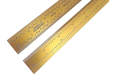 PEC Tools Rigid 12" 5R Titanium Nitride Coated Extreme Scratch Resistant Ultra High Contrast Machinist Engineer Ruler Scale with Markings 1/10, 1/100, 1/32 & 1/64 502-012TN