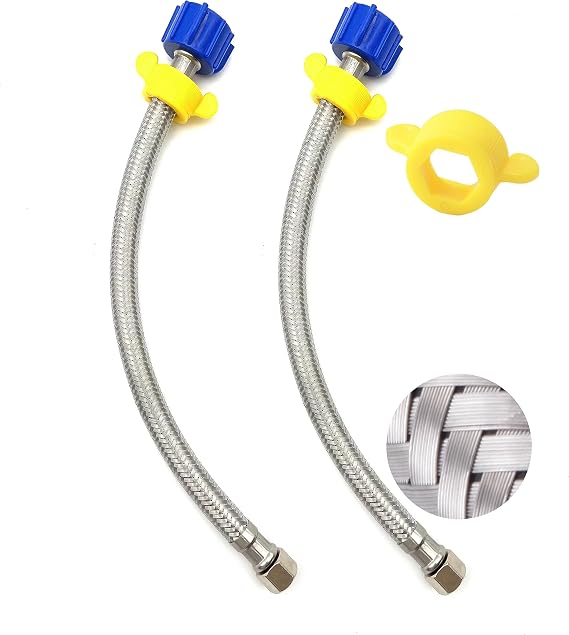 Klabb Flexible Toilet Water Supply Line 12inch,Stainless Steel Braided Hose With 3/8 Female Compression Thread x 7/8 Female Ballcock Thread,2pack