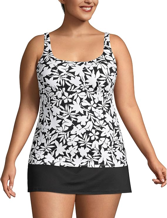 Lands' End Women's Square Neck Underwire Tankini Top Swimsuit Adjustable Straps