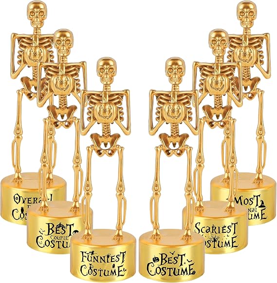 6 Pack Halloween Trophies Best Costume Skeleton Trophies for Halloween Party,Skeleton Costume Contest Awards,Plastic Gold Awards Prizes Trophies for kids adults Favor Party,Game Prizes