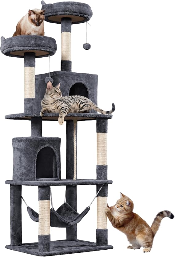 Yaheetech 179 cm Cat Tree for Large Cats with 2 Condos, Dark Grey