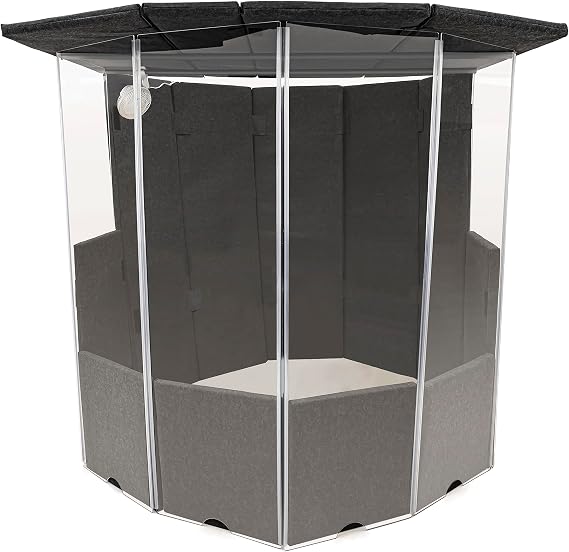 11-panel Isolation Booth with 78-inch Panels for Drum and Music Recording - All Acrylic Drum Shield with Padded Sound Dampers, Lid, Support Beams, and Clip-on Fan
