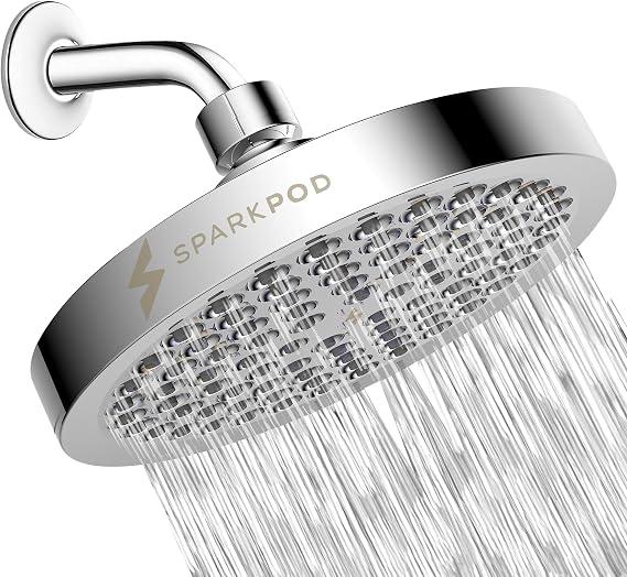 SparkPod Rain Shower Head, 6 Inch Round, Luxury Polished Chrome Finish