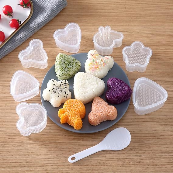 8 Pcs Triangle Rice Ball Maker with Spatula - Shake Onigiri Mold for Kid Lunch Bento and Home DIY