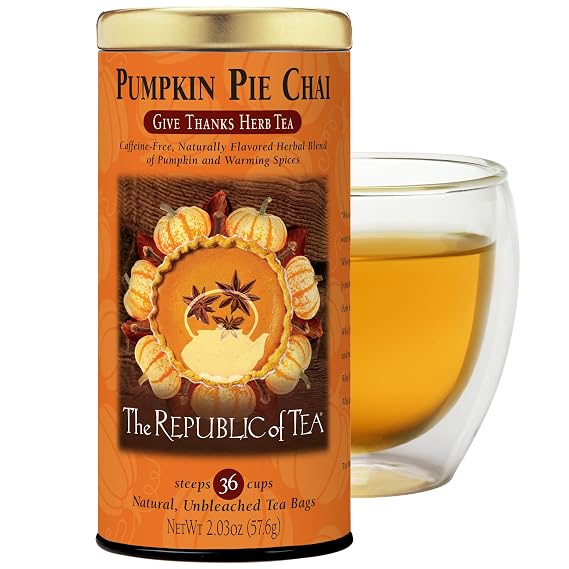 The Republic of Tea Pumpkin Pie Chai Herbal Tea, Caffeine-Free, 36 Count