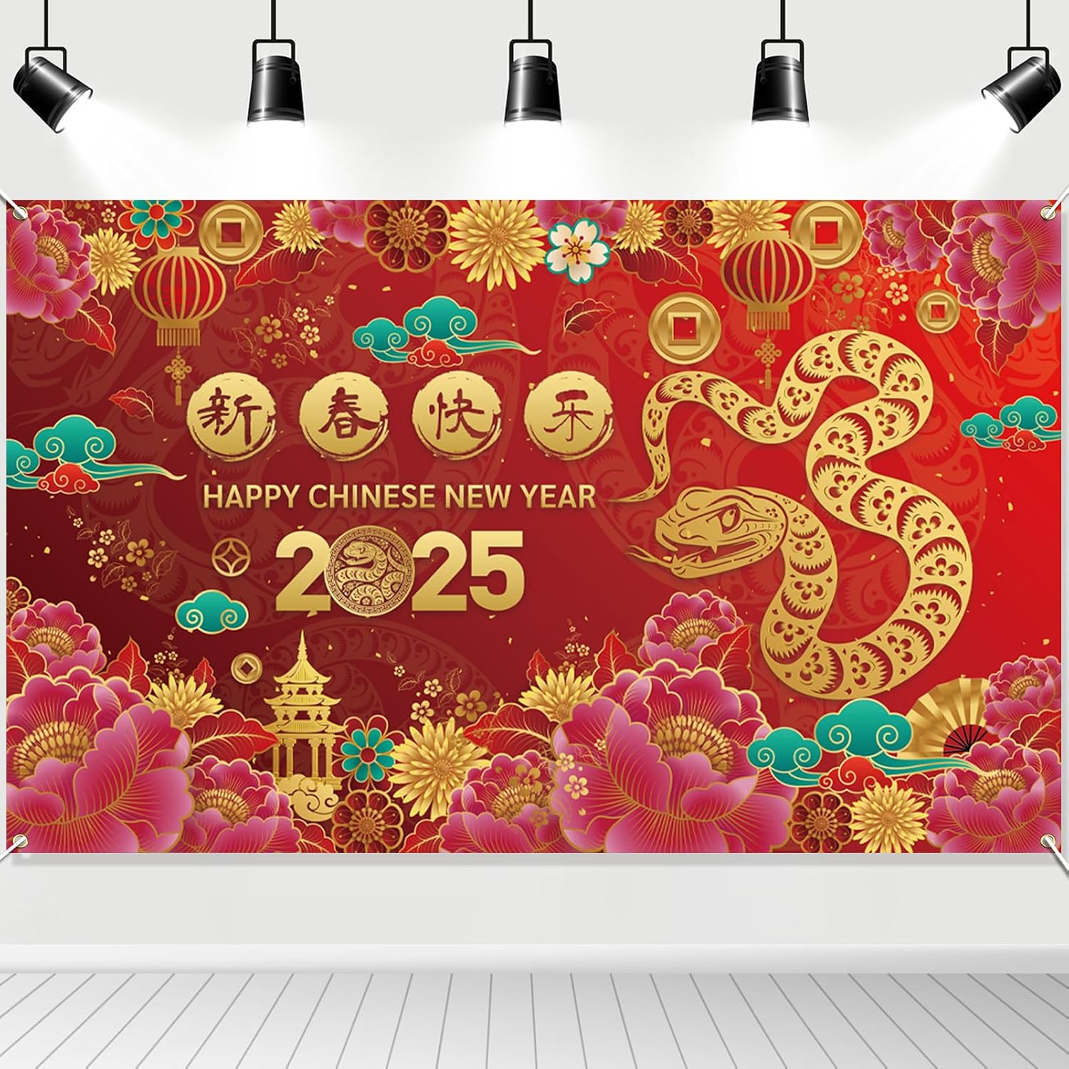 HOWAF Chinese New Year Banner, Chinese New Year Backdrop Decorations 2025 Year of The Snake Banner, Fabric Lunar New Year Background Banner for Spring Festival Photography Decor 71  43 inch