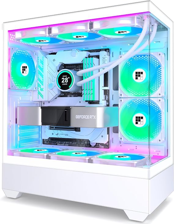 FOIFKIN F1 PC Case - Pre-Installed 6 PWM ARGB Fan, ATX Mid-Tower Gaming PC Case, Type-C,360mm Radiator Support, FOIFKIN (Black, F1) (White)