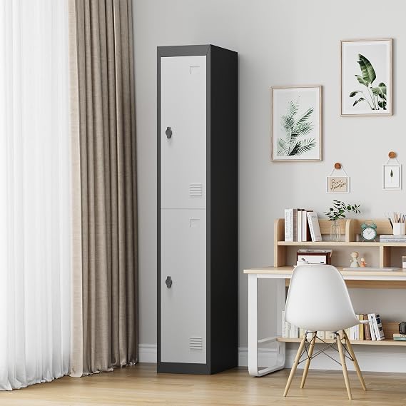 Metal Lockers for Employees with 2 Doors, 72 Tall Lockers for Employees Students with Shelves, Metal Storage Steel Cabinet for School Garage Office Gym Home Warehouse, Assembly Required, Dark Grey